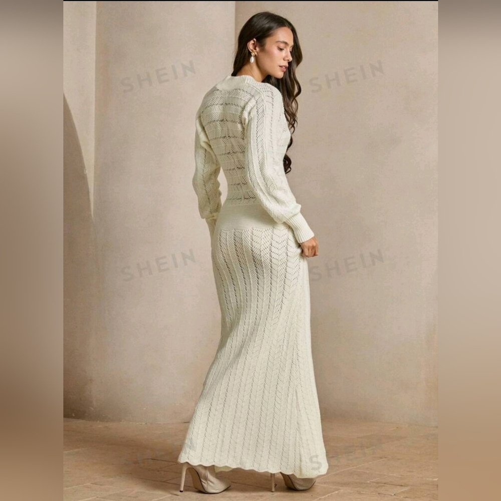 Ivory Knit Full Length Dress
